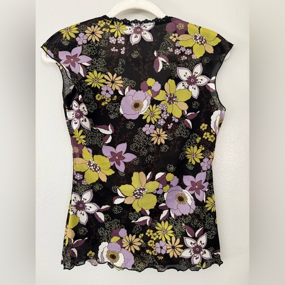 I.N. San Francisco Vintage ‘90s Y2K Sheer Mesh Floral N Neck Baby Doll Top - Picture 3 of 4